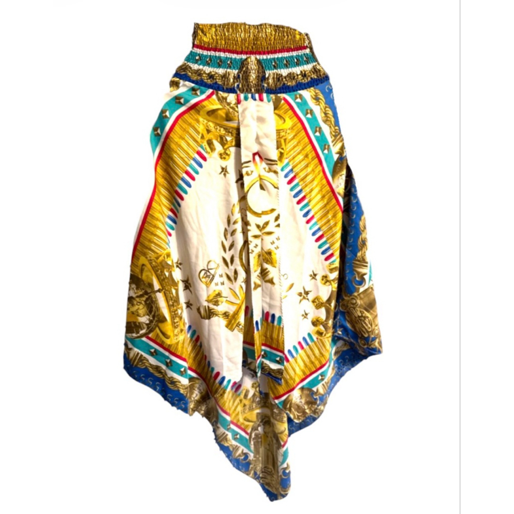 Rocawear Vintage Handkerchief Skirt M Gold Blue Medallion Versace Vibes - Picture 3 of 6